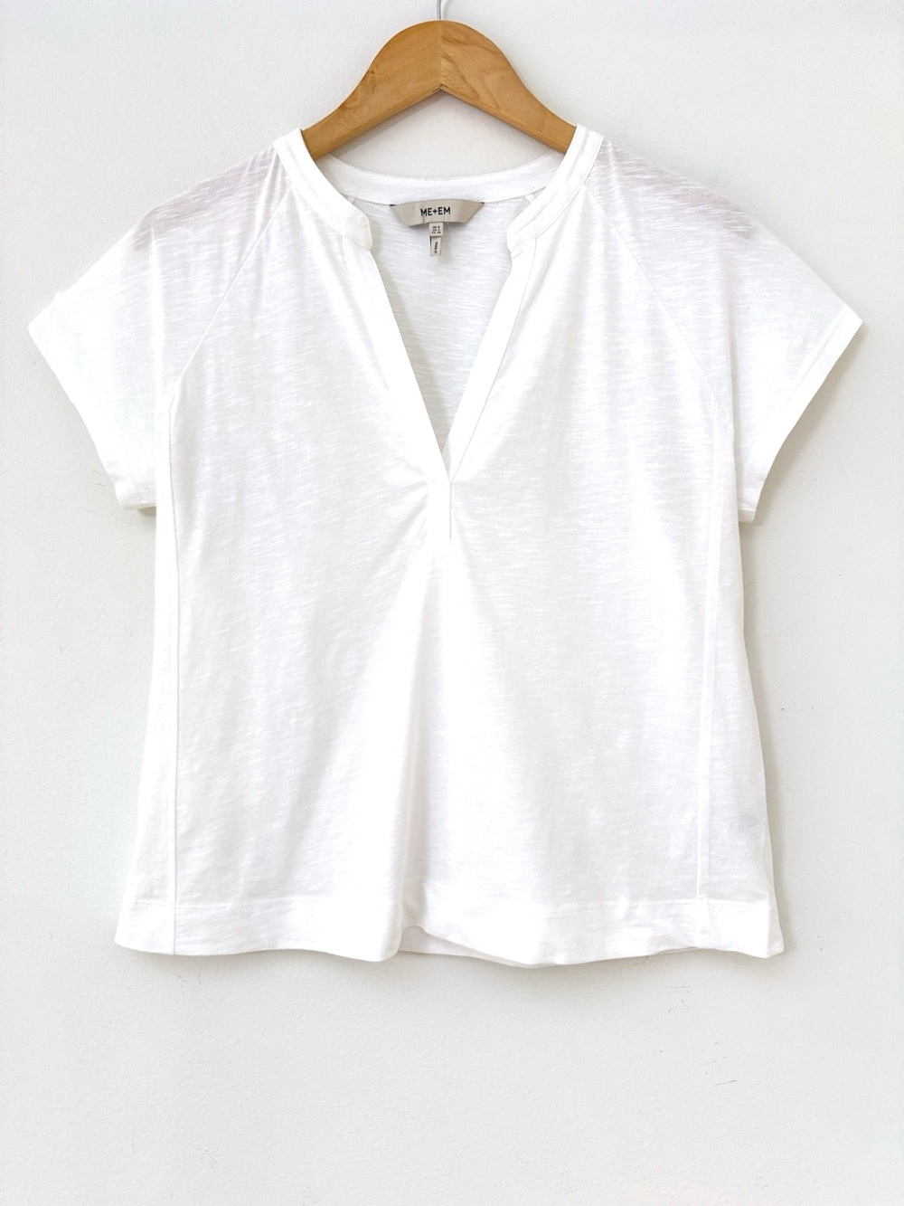 ME+EM Cap Sleeve V-Neck Swing Tee White Cotton Slub Jersey Raglan Size US 4